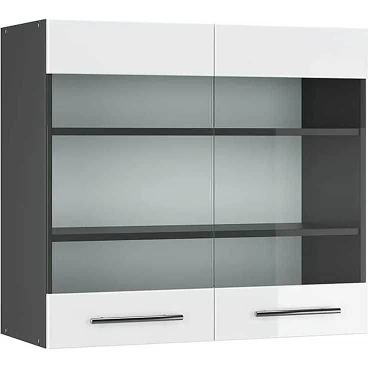 Küchenglasschrank Fame-Line Weiß Hochglanz 80 cm Vicco