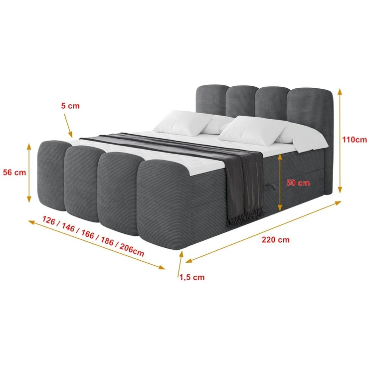 ALTDECOR Boxbett NINA-Z (Multipocket-Matratze H4, H3 Matratze Bonellfederung, Topper, Kopfteil), Doppelbett mit Fußteil – Bild 4
