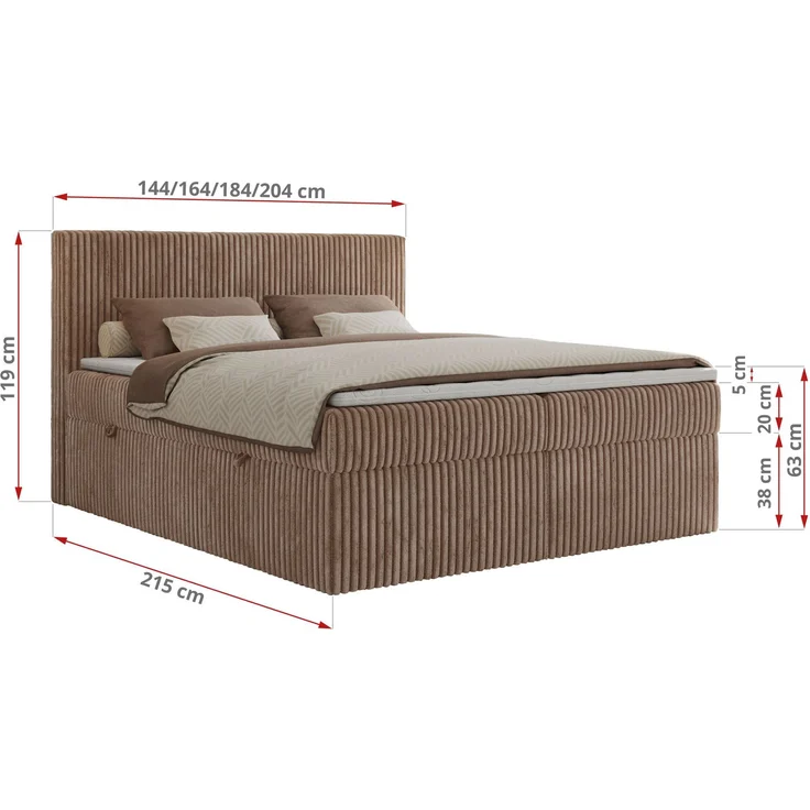 Mks Möbel 'Tiliano' Boxspringbett mit Kopfteil und Topper, Braun, 180x200 cm, H3 – Bild 5