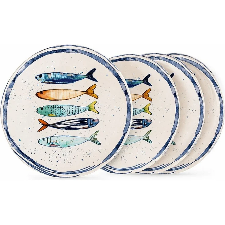 WestCraft Speiseteller Teller, mediterran mit Sardinen-Motiv, Maritime Dessertteller 20 cm, (4 St), 4er Set, hochwertig und robust - langlebig und vielseitig einsetzbar – Bild 1