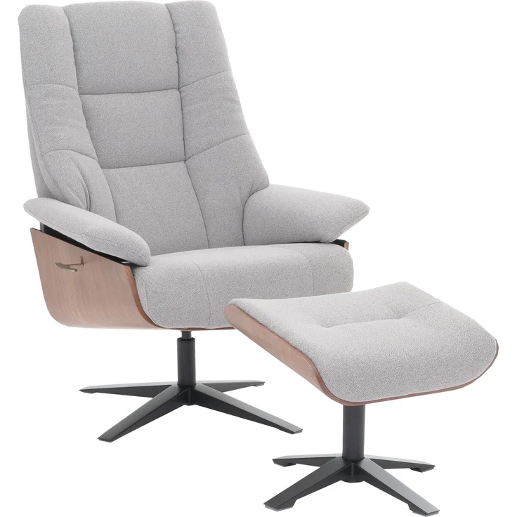 MCA Relaxsessel + Hocker HWC-N57, Fernsehsessel Liegesessel, Bouclé Stoff Holz ~ grau – Bild 9