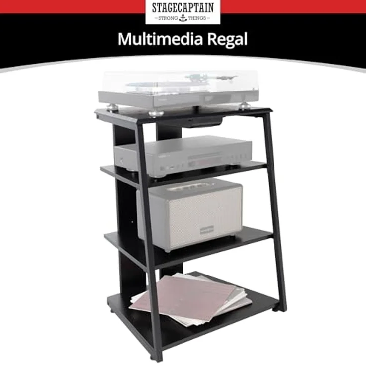 Stagecaptain TV-Regal HR-604 BK Audio Rack - Stylisches HiFi-Regal für Musikliebhaber, Inkl. kleine Schublade für Zubehör – Bild 6