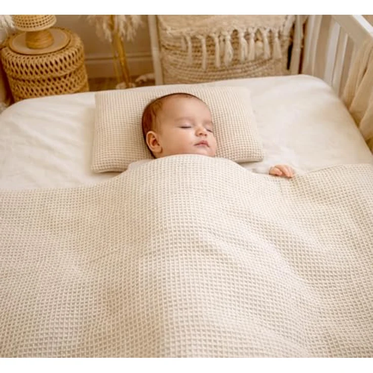 Babynestchen Neugeborene – 5-teiliges Baby Set mit Babynest aus Waffelpique Baumwolle – Nestchen Baby für Babybett & Kinderbett – Babykokon Tragbar – OEKO-TEX zertifiziert – Zubehör Babybett - Sand – Bild 3