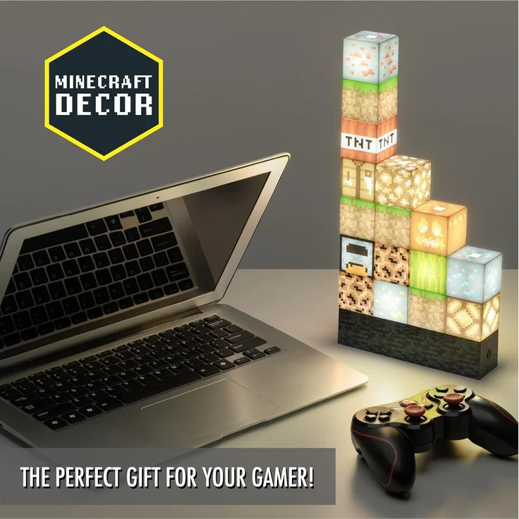 Minecraft Baustein-Lampe - Offiziell lizenziertes Merchandise, Baustein-Nachtlicht, Geschenk für Jungs, Gaming-Zimmerzubehör & Dekoration – Bild 3