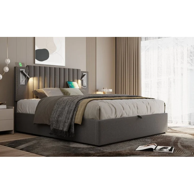 TavilaEcon Boxspringbett mit verstellbarem Kopfteil, Polsterbett Grau Liegefläche 140 × 200 cm – Bild 4