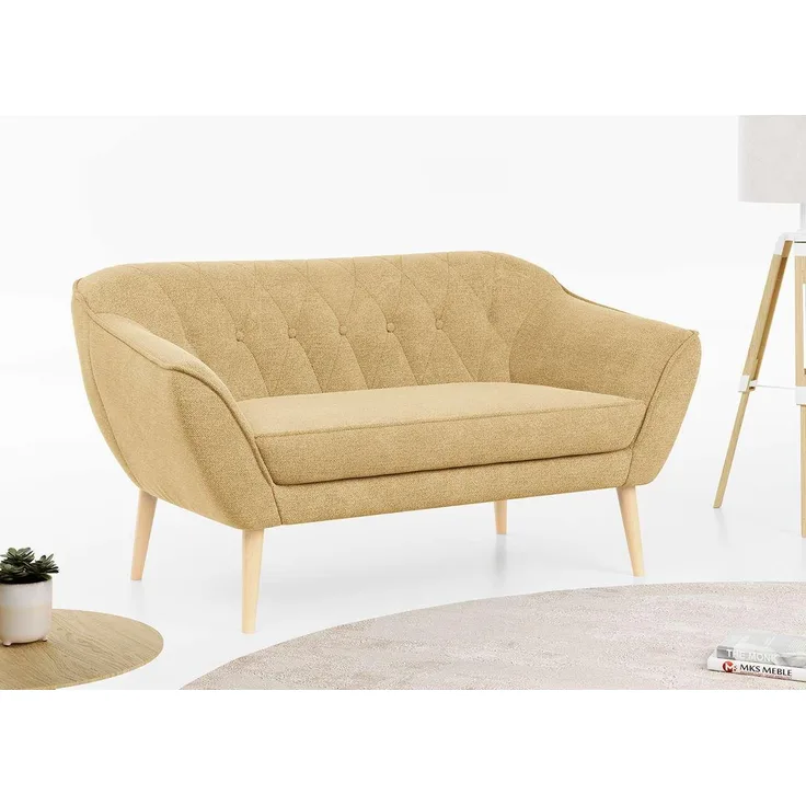 Sofa, Skandinavischer Stil, Holzbeine - PIRS - 2 Sitzer - Gelb - Stoff