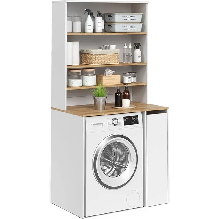 Waschmaschinenschrank Viktor Weiß/Artisan-Eiche 93.6 x 88.2 cm 2 Teile mit Rollregal Vicco – Bild 5