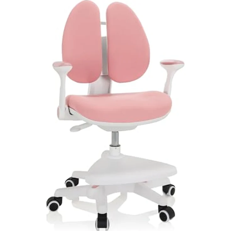 hjh OFFICE 736415 Kinder Schreibtischstuhl Kid Wing Stoff Kinderschreibtischstuhl mit Fußablage, Armlehnen klappbar, Rosa/Weiß – Bild 2