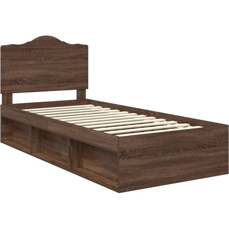 vidaXL Bettrahmen Braun Eichen-Optik 90 x 190 cm Massives Kiefernholz 3413368 – Bild 3