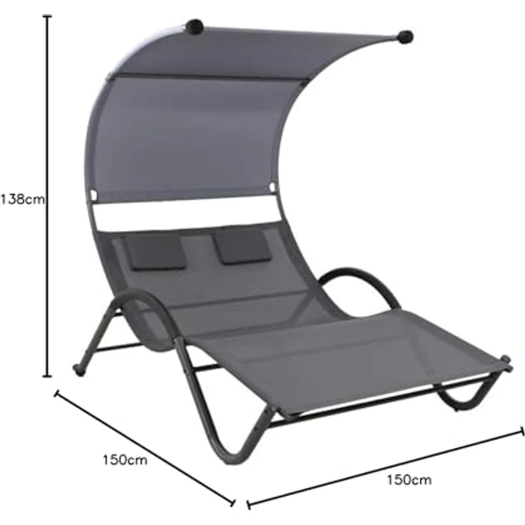Westerholt Relax Doppelliege Cannes, Gartenliege mit Sonnendach, grau, für 2 Personen, inkl. 2 Kopfkissen – Bild 2