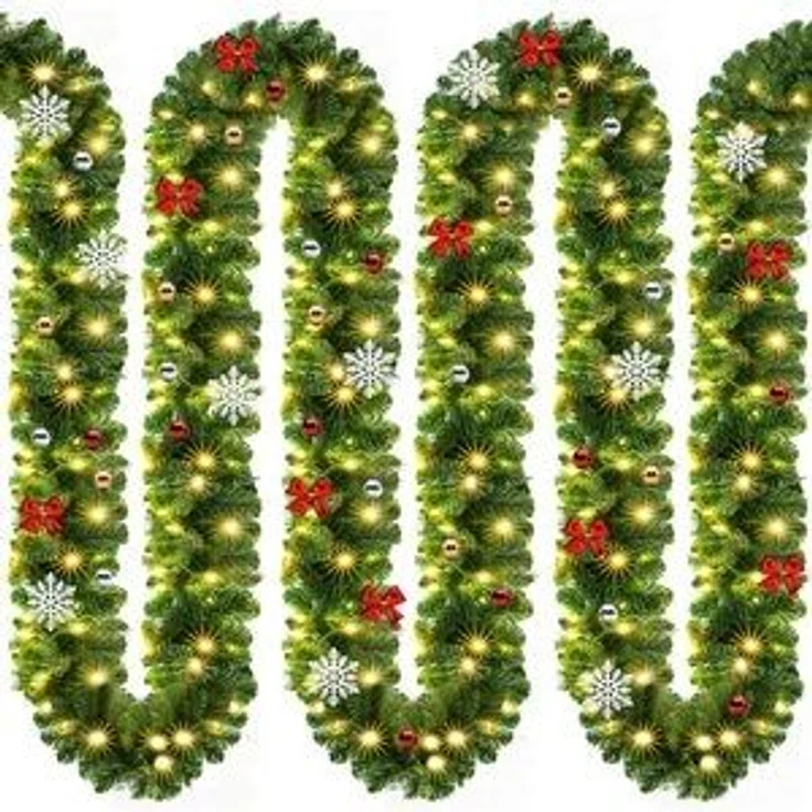 Kunstgirlande, Casaria, Höhe 28 cm, Weihnachtsgirlande Geschmückt 5m 80 LED Warmweiß Innen Außen IP44 – Bild 6