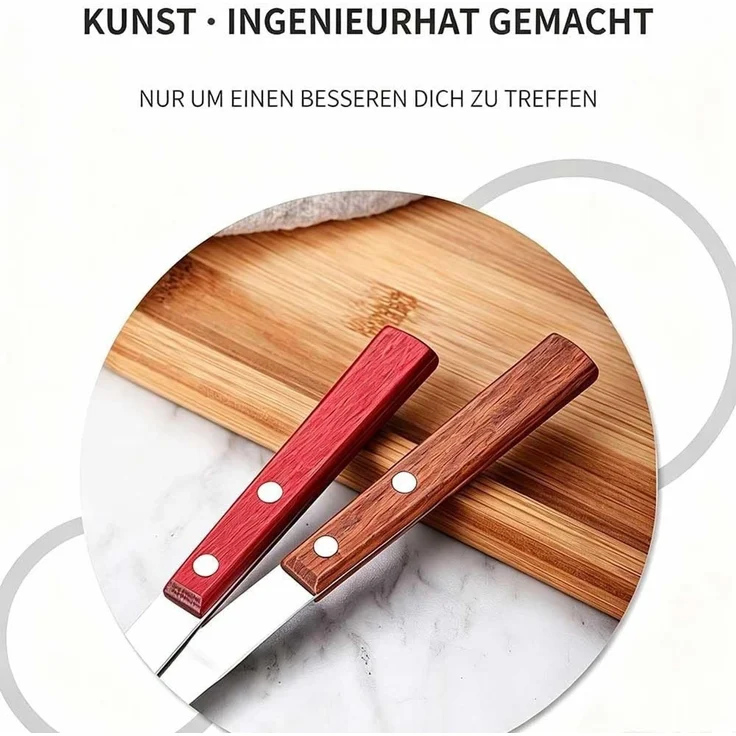FELIXLEO Steakbesteck Geschirrset 4 teilig Ergonomischer Holzgriff Besteck Rot – Bild 4
