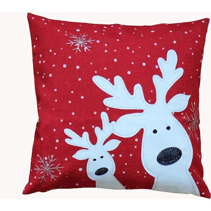 Kissenhülle 40x40 cm mit Stickerei lustiger Elch Weihnachten Winter 40x40 cm Kissenhülle - rot