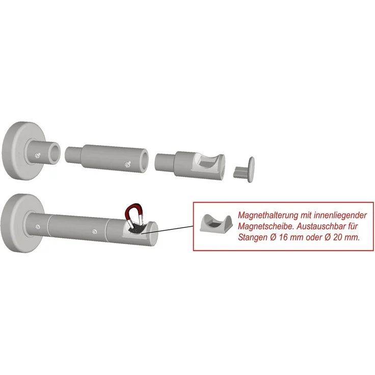 nodeko Gardinenstangenhalter Halter mit Magnet für Gardinenstangen, Vorhangstangenhalter magnetisch, Stil 16 mm und Stil 20 mm, einfaches Abnehmen der Gardinenstange ohne lästiges Schrauben – Bild 3