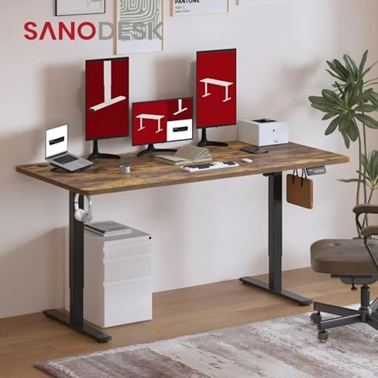 SANODESK Höhenverstellbarer Schreibtisch 180x80 cm Schreibtisch Höhenverstellbar Elektrisch Ergonomischer Steh-Sitz Tisch Computertisch für Heimbüro Homeoffice(braun) – Bild 2