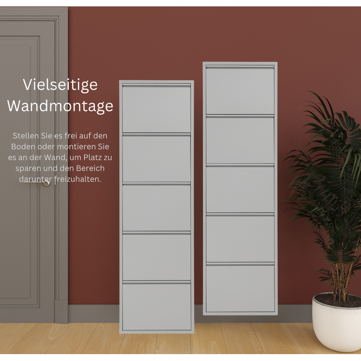 Schuhkipper Metall 50 x15 x 170 cm, 5 Klappen, grau RAL 7035 – Bild 2