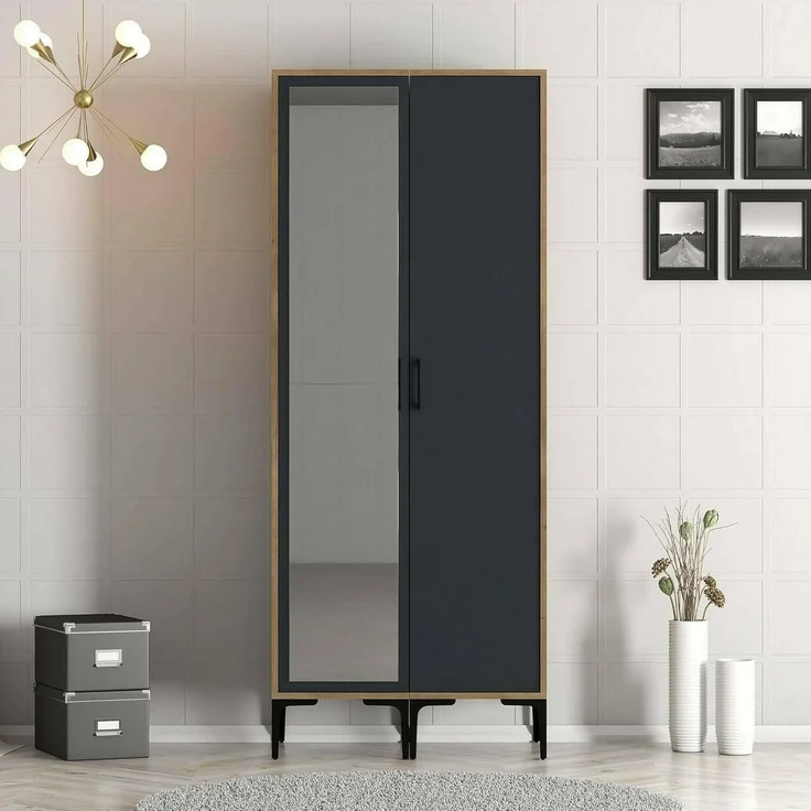 Dmora Garderobe 2 Türen Alhena 80x201,4 H cm Braun Kleiderstange – Bild 1