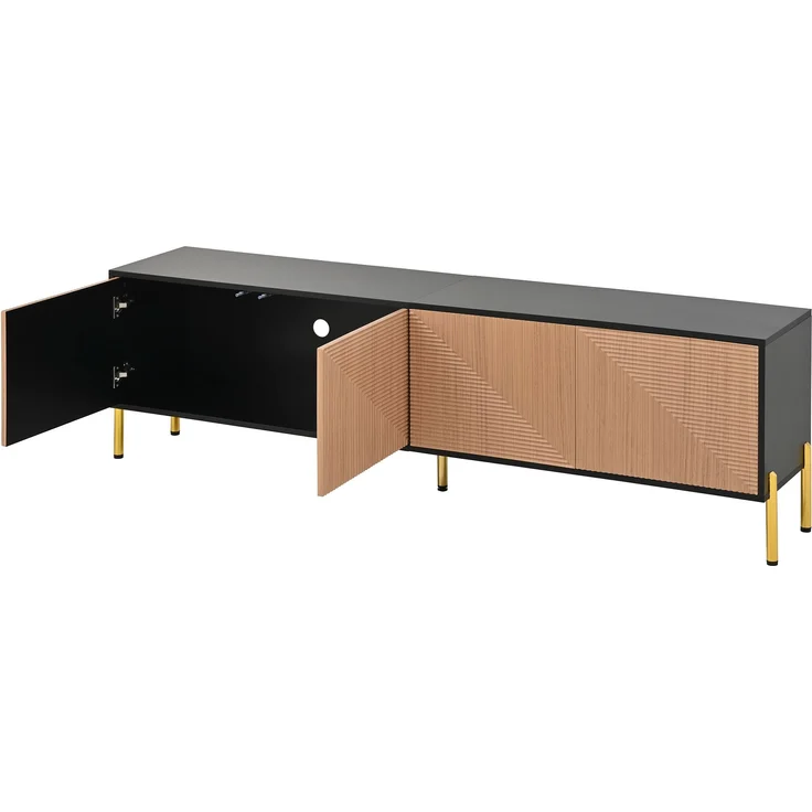 TV-Schrank aus Spanplatte mit 4 Türen & Metallgestell, 179x35x53,5 cm, Schwarz/Natur – Bild 8