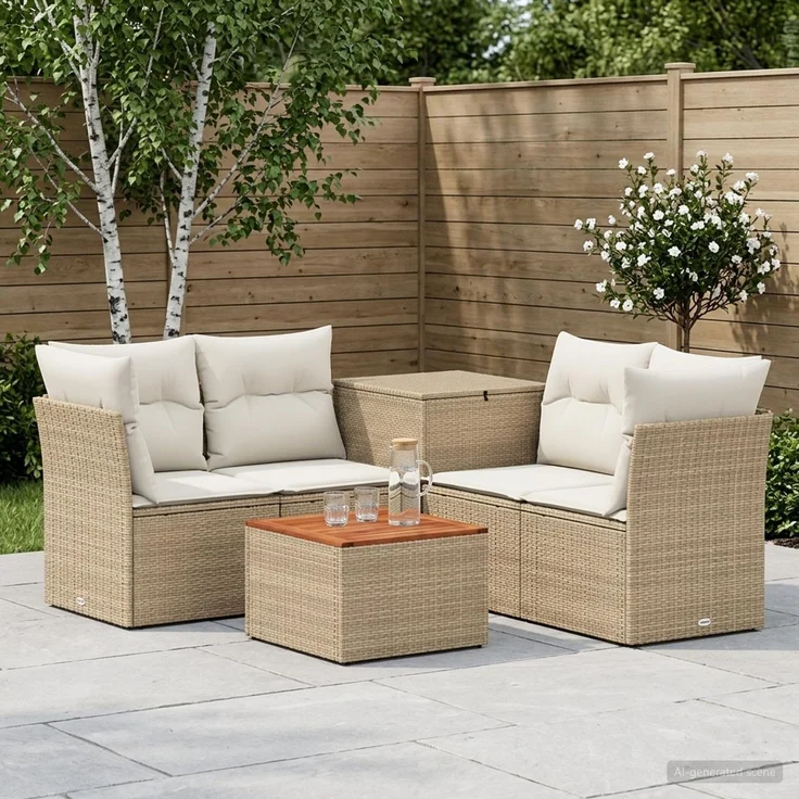 vidaXL Sofa Set 6 stk. Beige und Cremeweiß Polyrattan und Stahl 3447362 – Bild 1
