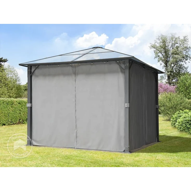 TOOLPORT Gartenpavillon 3x3 m Polycarbonat Dach ca. 6 mm - Hardtop Pavillon mit 4 Seitenteilen und Moskitonetzen in grau – Bild 3