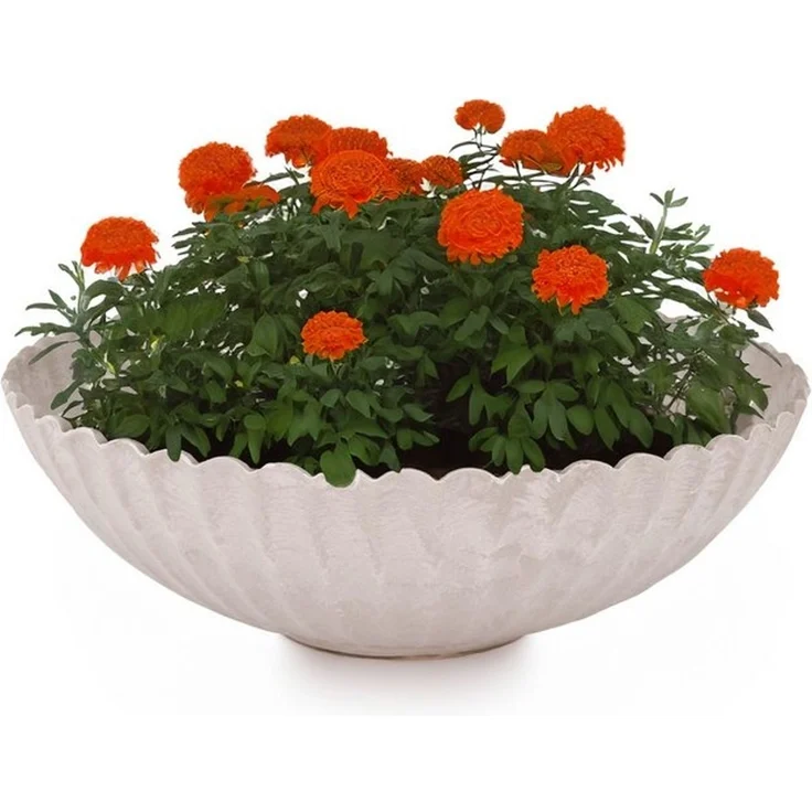matches21 HOME & HOBBY Blumentopf Runde Pflanz-Schale gewellt für draussen sand beige marmoriert 22 cm (1 St), Wetterfeste Blumen-Schale als moderne Outdoor Gartendeko Grabschmuck – Bild 4