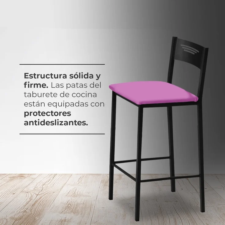 ASTIMESA - Hohe Küchenhocker mit Rückenlehne - Gestell schwarz und Sitzfläche aus Kunstleder - Farbe des Sitzes: Rosa. Lieferumfang: 1 Stück - Maße: 90 cm (Gesamthöhe) – Bild 4