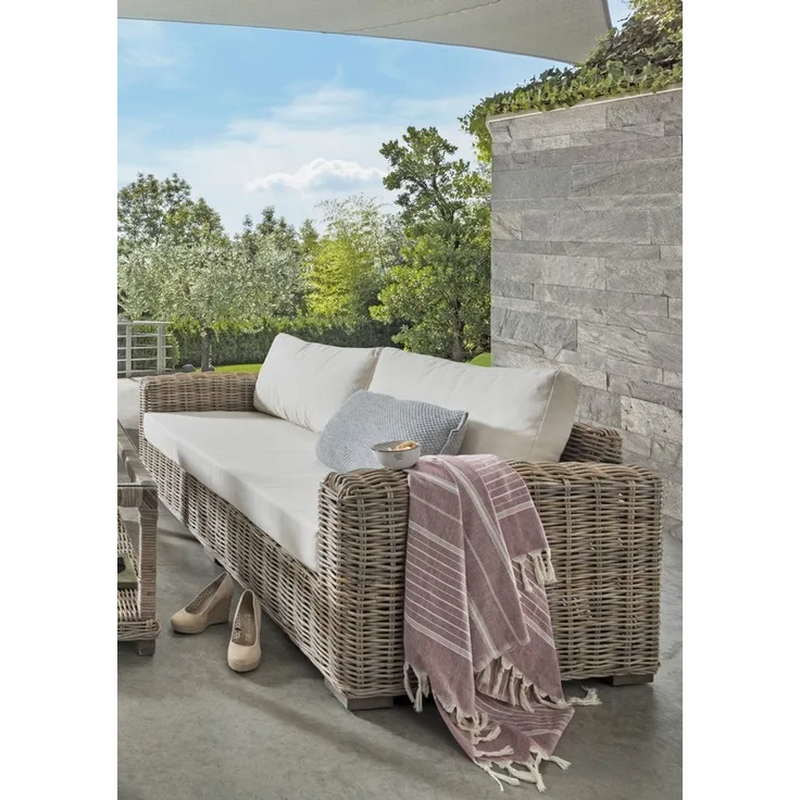 More2Home Loungesofa Rattan-Sofa, SPLIT, 3-sitzig, 200 cm grau
