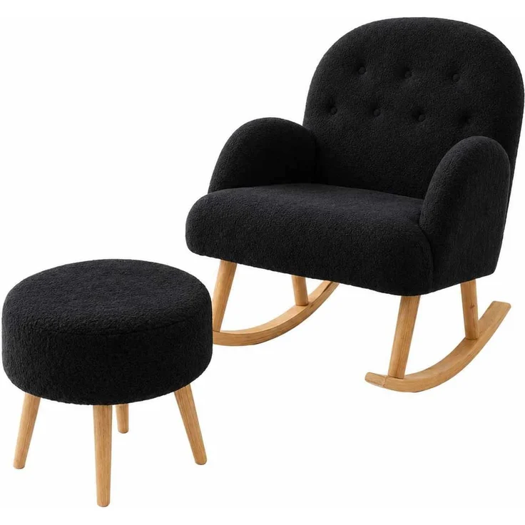 Hanah Home 'Dügmeli - Black' Ohrensessel- und Hocker-Set (2-teilig), Schwarz, 80 x 85 x 65 cm – Bild 3