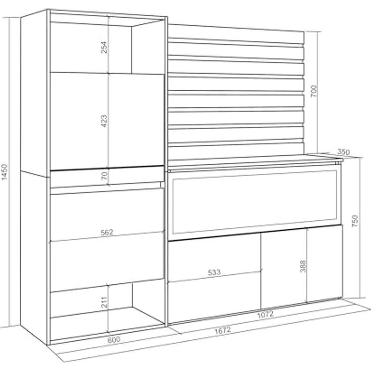 Skraut Home | Sideboard, Kommode | Aufbewahrungsschrank | 167x145x35 cm | Für Schlafzimmer, Zimmer | Elektrokamin XXL | Schuhschrank | Moderner Stil | Eiche – Bild 3