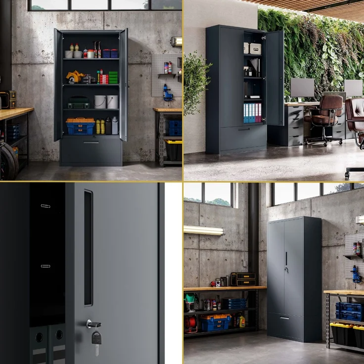 Metallschrank mit Hohe Schublade RUEL - 195x90x40cm Anthrazit | Büroschrank Aktenschrank Stahlschrank Fachbodenschrank Werkstattschrank – Bild 7