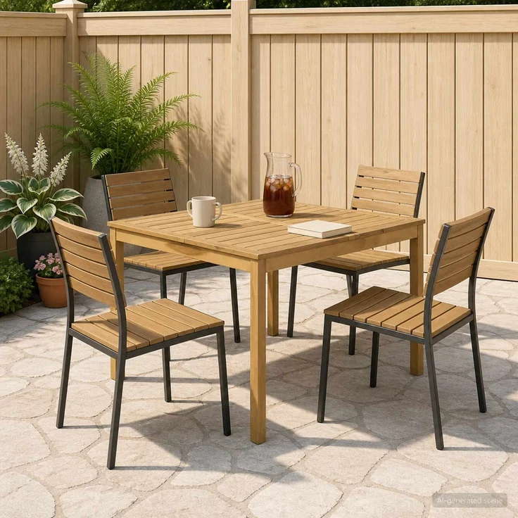 vidaXL Gartentisch LAREN Weiß gewaschen 110 x 108,5 x 75 cm 901713 – Bild 1