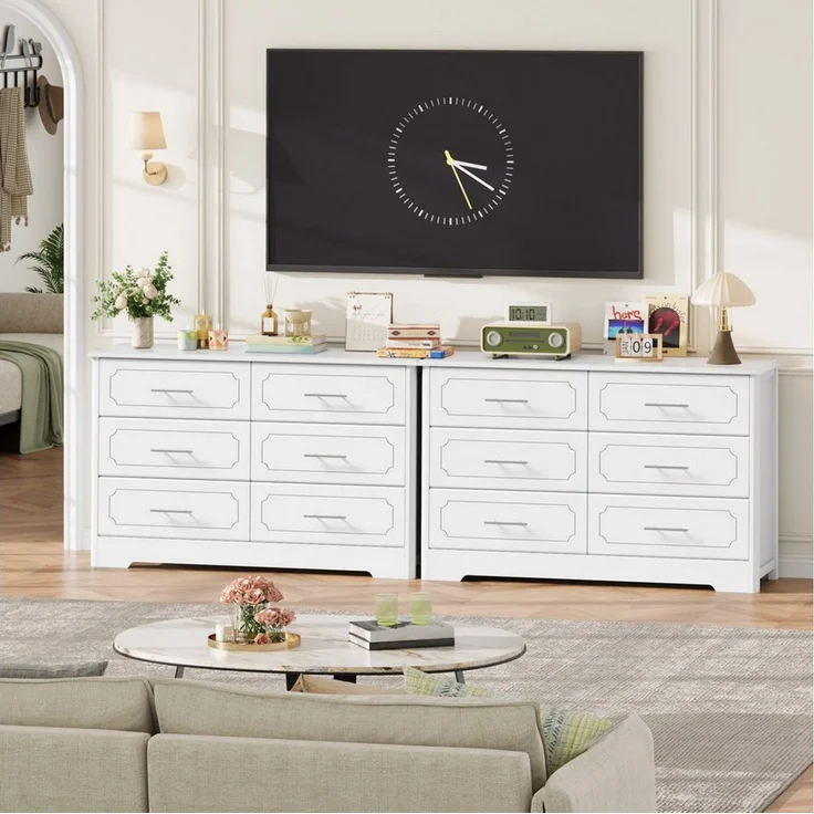 HOMECHO Kommode (2 St), Weiß 6 Schubladen, Moderner Schubladenschrank, 118x40x81cm – Bild 1