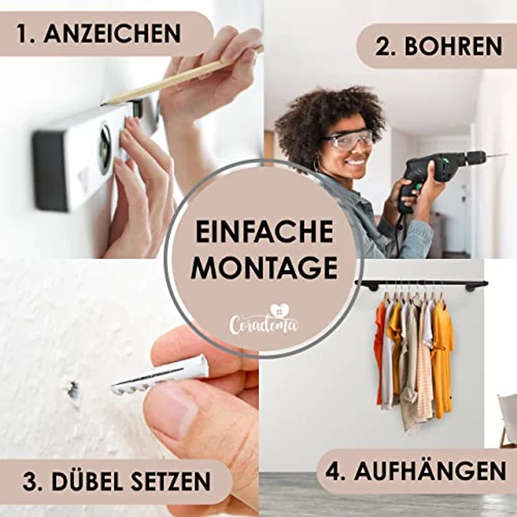 Coradoma Kleiderstange Kleiderständer für Wandmontage, Jackenständer Garderobenstange – Bild 7