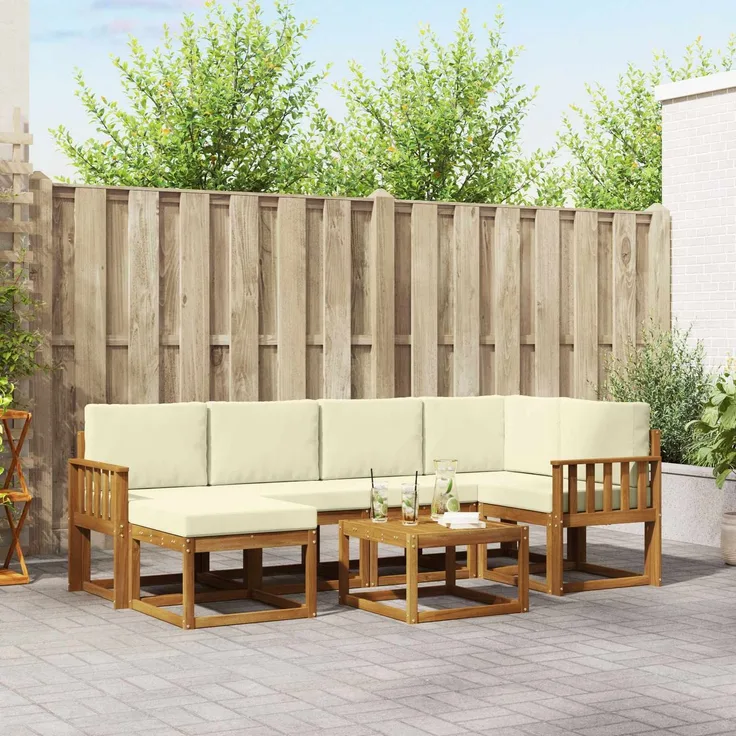 vidaXL Outdoor-Sofagarnitur mit Kissen 7 pcs Natur und Creme 3366668
