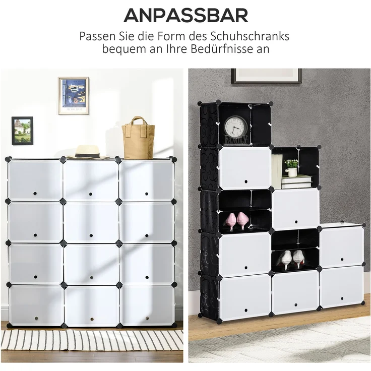 Modulares Regalsystem, Steckregal, zusammensetzbar aus 12 Würfeln 125 x 32 x 125 cm, Kunststoff+Stahl Schwarz--Schwarz+Weiß--125x32x125cm--YOUDENOVA – Bild 8
