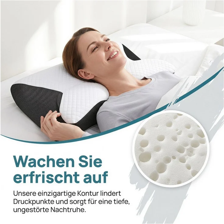 AKKEE Nackenstützkissen Orthopädisches Kissen Kopfkissen Nackenschmerzen aus Memory Foam, Ergonomisches – Bild 3