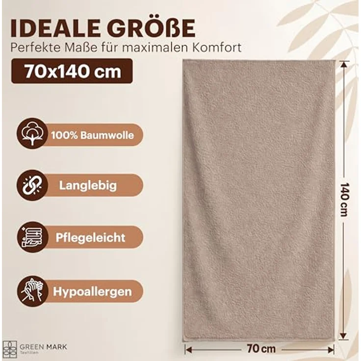 NatureMark 4er Pack Duschtücher, Größe 70x140 cm, Sand/Beige, 100% Baumwolle – Bild 5