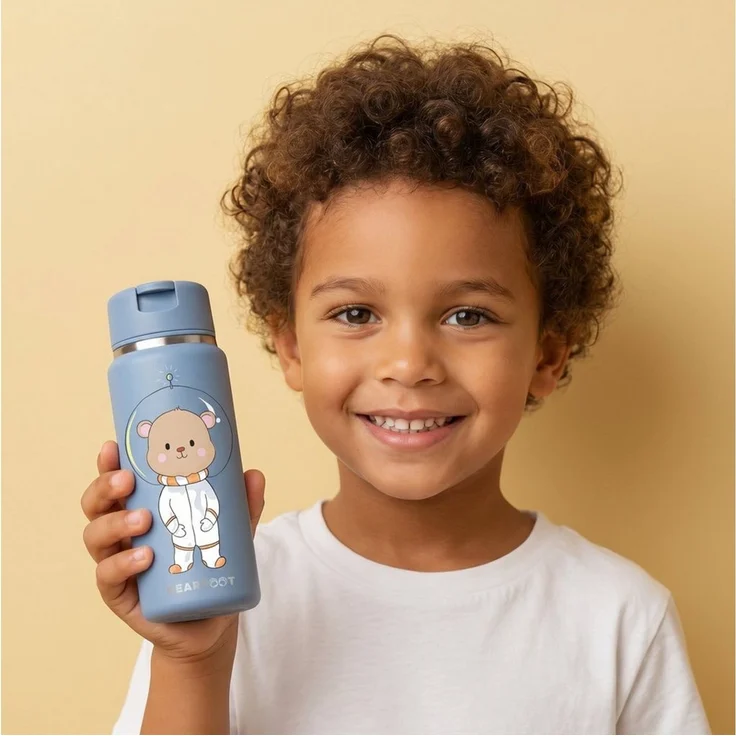 BEARFOOT Trinkflasche TINY Thermo Kinder Trinkflasche Edelstahl - Astro Bär blau, Thermosflasche, auslaufsicher, Edelstahl, Kinderflasche, BPA-frei – Bild 3
