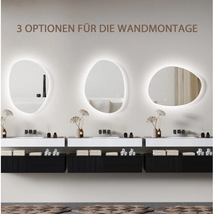Asymmetrischer Badspiegel aus Glas mit LED-Hintergrundbeleuchtung und Anti-Beschlag, 50x70 cm, Silber – Bild 6