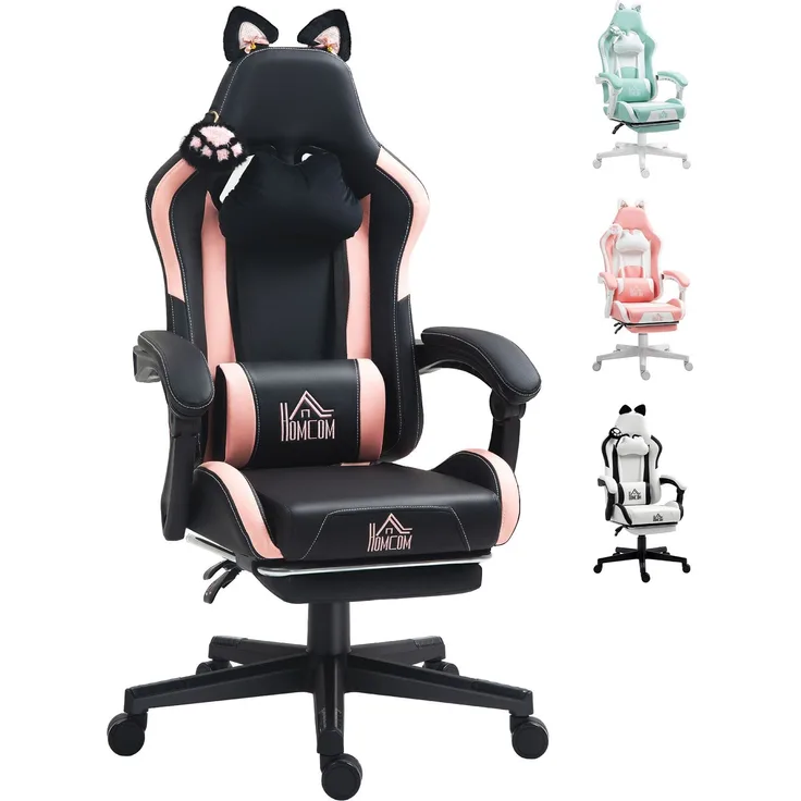 MELAYR, Liegender Gamer-Stuhl mit höhenverstellbarer, einziehbarer Fußstütze, 65 x 62 x 124 cm, Schwarz