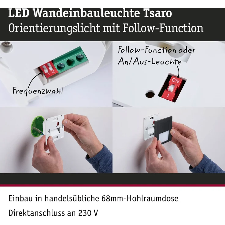 Paulmann 80001 LED Wandeinbauleuchte Tsaro eckig 80x36mm 2700K Schwarz – Bild 4
