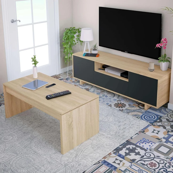 Habitdesign Zaira, TV-Schrank, Wohnzimmermöbel, Finish in kanadischer Eiche und Anthrazit, Maße: 150 cm (B) x 46 cm (H) x 41 cm (T) – Bild 4