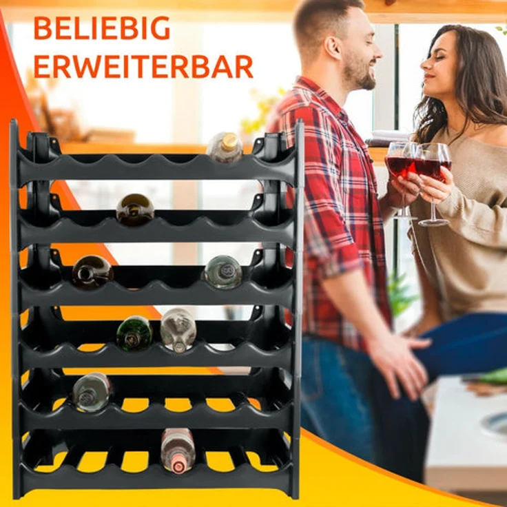 ARTECSIS Weinregal stapelbar I Flaschenregal aus Kunststoff I Schwarz, 4-tlg, für 24 Flaschen – Bild 5