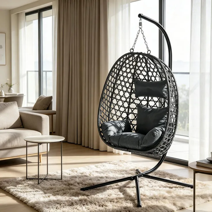 Hängesessel 105 x 105 x 195 cm aus Metall und PE-Rattan in Dunkelgrau, 1 Stück
