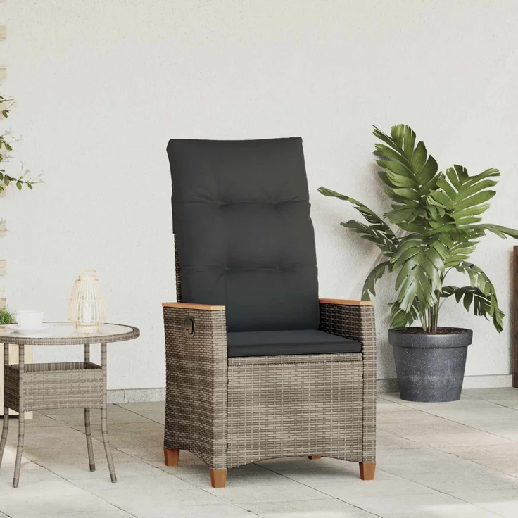 vidaXL Verstellbarer Gartenstuhl Grau und Marineblau Poly-Rattan 42026860 – Bild 1