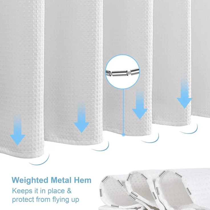 Waffel Duschvorhang Textil Metallringe Bad Vorhang Set 182x214 cm – Bild 5