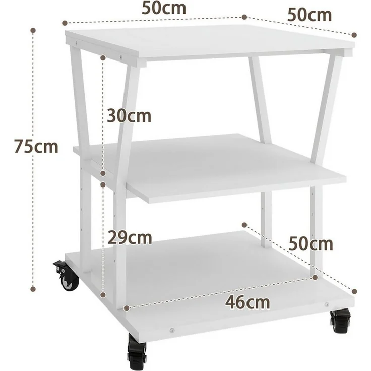 PUNCIA Druckertisch 3 Schichten 50x50cm Heim Büro mit Raddrucker Aufbewahrungshalter Tisch (1-St), 4-stufig höhenverstellbare Mittelebene, 140 kg Tragkraft – Bild 2