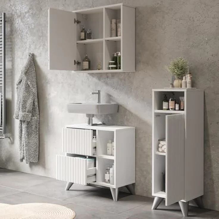 Vichy Badmöbel-Set Leano, 3-teilig, weiss, mit Waschbeckenunterschrank und Spiegelschrank, modern und funktional – Bild 6