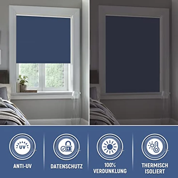 Verdunkelungsrollo ohne Bohren Klemmfix Dunkelblau B105 x H160 cm Klemmrollos für Fenster Fensterrollo innen Sichtschutz – Bild 4