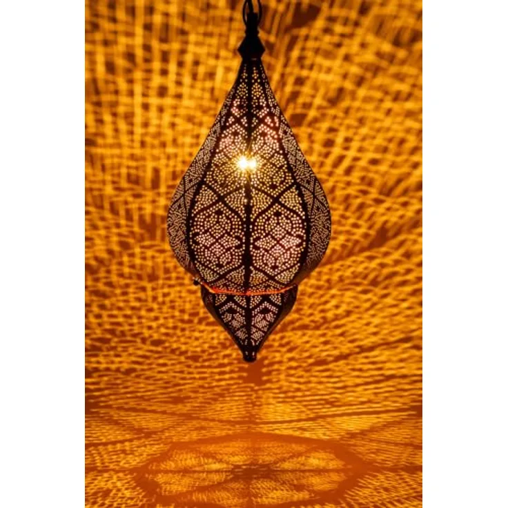 Marrakesch Orient & Mediterran Interior Pendelleuchte Kihana, handgefertigte Hängelampe aus Metall in Gold, 40 cm, E14-Fassung, einzigartiges orientalisches Design